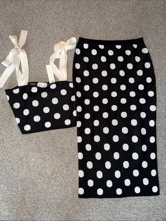 Mable Dresses & Skirts - Mable Polka Dot Knit Pencil Skirt and crop top - Black & White large set